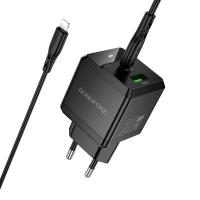 Сетевое зарядное устройство BOROFONE BN19 Intenso 1xUSB + 1xUSB-C с Кабелем Type-C - Lightning, 3A, 20W, черный