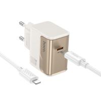 Сетевое зарядное устройство HOCO CS72A Star 1xUSB-C с Кабелем Type-C - Lightning, 30W, белый оптом Сетевое зарядное устройство HOCO CS72A Star 1xUSB-C с Кабелем Type-C - Lightning, 30W, белый