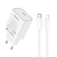 Сетевое зарядное устройство HOCO C143A Benefit 1xUSB-C с Кабелем Type-C - Lightning, 20W, белый оптом Сетевое зарядное устройство HOCO C143A Benefit 1xUSB-C с Кабелем Type-C - Lightning, 20W, белый