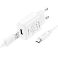 Сетевое зарядное устройство HOCO C134A Solid 1xUSB с Кабелем USB - Type-C, 2.4A, белый оптом Сетевое зарядное устройство HOCO C134A Solid 1xUSB с Кабелем USB - Type-C, 2.4A, белый