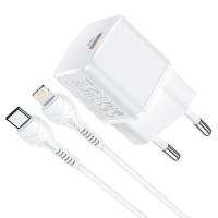 Сетевое зарядное устройство HOCO N10 Starter 1xUSB-C с Кабелем Type-C - Lightning, 3.0A, 20W, белый