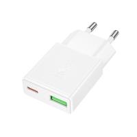 Сетевое зарядное устройство HOCO N73 Speed 1xUSB + 1xUSB-C, 3A, 20W, белый оптом Сетевое зарядное устройство HOCO N73 Speed 1xUSB + 1xUSB-C, 3A, 20W, белый