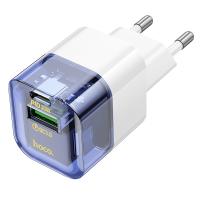 Сетевое зарядное устройство HOCO C131A Platinum 1xUSB + 1xUSB-C, 3A, 30W, прозрачный синий оптом Сетевое зарядное устройство HOCO C131A Platinum 1xUSB + 1xUSB-C, 3A, 30W, прозрачный синий