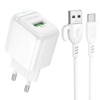 Сетевое зарядное устройство BOROFONE BAS42A Potential 1xUSB с Кабелем USB - Type-C, 18W, белый