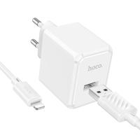 Сетевое зарядное устройство HOCO CS11A Ocean 1xUSB с Кабелем USB - Lightning, 2.1A, белый оптом Сетевое зарядное устройство HOCO CS11A Ocean 1xUSB с Кабелем USB - Lightning, 2.1A, белый