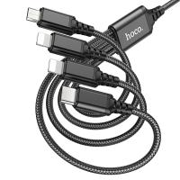Кабель USB HOCO X76 4 в 1 USB - 2xLightning + MicroUSB + Type-C, 2А, 1 м, черный