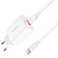Сетевое зарядное устройство BOROFONE BA21A Long journey 1xUSB с Кабелем USB - Type-C, 3A, 18W, белый