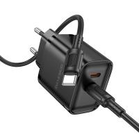 Сетевое зарядное устройство BOROFONE BA85A Flare star 2xUSB-C с Кабелем Type-C - Type-C, 35W, черный