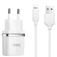 Сетевое зарядное устройство HOCO C12 Smart 2xUSB с Кабелем USB - Lightning, 2.4A, белый