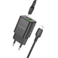 Сетевое зарядное устройство BOROFONE BN14 Royal 1xUSB + 1xUSB-C с Кабелем Type-C - Lightning, 3A, 30W, черный