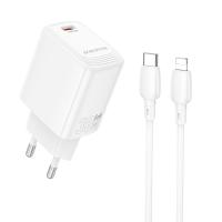 Сетевое зарядное устройство BOROFONE BN28 Fuente 1xUSB-C с Кабелем Type-C - Lightning, 30W, белый