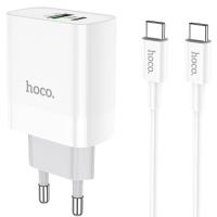Сетевое зарядное устройство HOCO C80A Rapido 1xUSB + 1xUSB-C с Кабелем Type-C - Type-C, 3.1A, 20W, белый