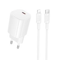 Сетевое зарядное устройство BOROFONE BA103A Pudding 1xUSB-C с Кабелем Type-C - Lightning, 20W, белый