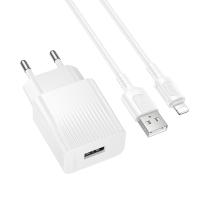 Сетевое зарядное устройство BOROFONE BAS71A Source 1xUSB с Кабелем USB - Lightning, 2.1A, белый