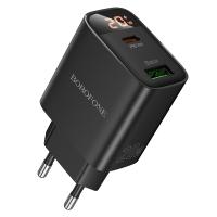Сетевое зарядное устройство BOROFONE BA96A Ilustre  1xUSB + 1xUSB-C, 3A, 20W, черный