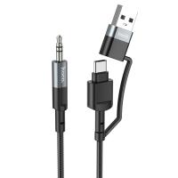 Аудиокабель HOCO UPA23 AUX Jack 3,5 (m) - USB (m) / Type-C (m), 1 м, серый металлик