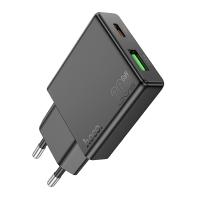 Сетевое зарядное устройство HOCO N38 Delgado 1xUSB + 1xUSB-C, 3A, 20W, черный оптом Сетевое зарядное устройство HOCO N38 Delgado 1xUSB + 1xUSB-C, 3A, 20W, черный