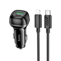 Автомобильное зарядное устройство HOCO Z58A Rank, 1xUSB + 1xUSB-C с Кабелем Type-C - Lightning, 48W, черный оптом Автомобильное зарядное устройство HOCO Z58A Rank, 1xUSB + 1xUSB-C с Кабелем Type-C - Lightning, 48W, черный