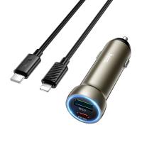 Автомобильное зарядное устройство HOCO Z54A Prosperous, 1xUSB + 1xUSB-C с Кабелем Type-C - Lightning, 48W, золотой оптом Автомобильное зарядное устройство HOCO Z54A Prosperous, 1xUSB + 1xUSB-C с Кабелем Type-C - Lightning, 48W, золотой