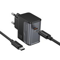 Сетевое зарядное устройство HOCO CS72A Star 1xUSB-C с Кабелем Type-C - Type-C, 30W, черный оптом Сетевое зарядное устройство HOCO CS72A Star 1xUSB-C с Кабелем Type-C - Type-C, 30W, черный