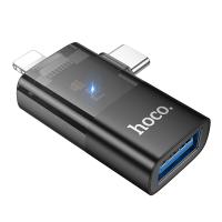 Переходник/Адаптер HOCO UA36E Type-C (m) / Lightning (m) - USB (f), черный