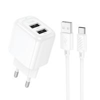 Сетевое зарядное устройство HOCO CS51A Surplus 2xUSB с Кабелем USB - Type-C, 2.4A, белый оптом Сетевое зарядное устройство HOCO CS51A Surplus 2xUSB с Кабелем USB - Type-C, 2.4A, белый