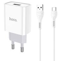 Сетевое зарядное устройство HOCO C81A Asombroso single 1xUSB с Кабелем USB - Type-C, 2.1A, 10W, белый
