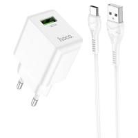 Сетевое зарядное устройство HOCO C98A Proton 1xUSB с Кабелем USB - Type-C, 3.0A, 18W, белый