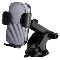 Автомобильный держатель BOROFONE BH222 Leading, зажимной с беспроводной зарядкой, 15W, на приборную панель, черный+серый металлик