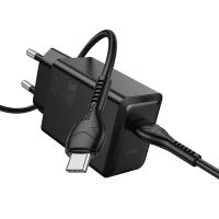 Сетевое зарядное устройство HOCO N70 Nuevo 1xUSB-C с Кабелем Type-C - Type-C, 30W, черный оптом Сетевое зарядное устройство HOCO N70 Nuevo 1xUSB-C с Кабелем Type-C - Type-C, 30W, черный