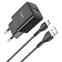 Сетевое зарядное устройство HOCO N26 Maxim 1xUSB с Кабелем USB - Type-C, 3.0A, 18W, черный