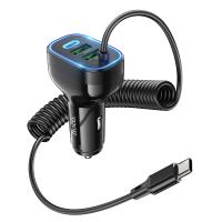 Автомобильное зарядное устройство HOCO NZ11A Guide, 1xUSB + 2xUSB-C с Кабелем Type-C, 3A, 30W, черный оптом Автомобильное зарядное устройство HOCO NZ11A Guide, 1xUSB + 2xUSB-C с Кабелем Type-C, 3A, 30W, черный