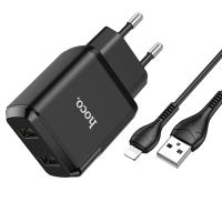 Сетевое зарядное устройство HOCO N7 Speedy 2xUSB с Кабелем USB - Lightning, 2.1A, 10W, черный