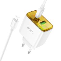 Сетевое зарядное устройство HOCO CS42A Smart 1xUSB + 1xUSB-C с Кабелем Type-C - Lightning, 3A, 30W, белый оптом Сетевое зарядное устройство HOCO CS42A Smart 1xUSB + 1xUSB-C с Кабелем Type-C - Lightning, 3A, 30W, белый