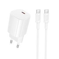 Сетевое зарядное устройство BOROFONE BA103A Pudding 1xUSB-C с Кабелем Type-C - Type-C, 20W, белый