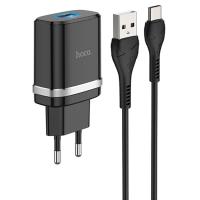 Сетевое зарядное устройство HOCO C12Q Smart 1xUSB с Кабелем USB - Type-C, 3A, 18W, черный