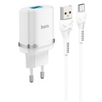 Сетевое зарядное устройство HOCO C12Q Smart 1xUSB с Кабелем USB - Type-C, 3A, 18W, белый