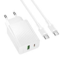 Сетевое зарядное устройство BOROFONE BAS74A Source 1xUSB + 1xUSB-C с Кабелем Type-C - Type-C, 3A, 20W, белый