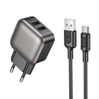 Сетевое зарядное устройство BOROFONE BAS51A Absolute 2xUSB с Кабелем USB - Type-C, 2.4A, черный