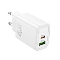 Сетевое зарядное устройство HOCO N61 Gentle 1xUSB + 1xUSB-C, 3A, 20W, белый оптом Сетевое зарядное устройство HOCO N61 Gentle 1xUSB + 1xUSB-C, 3A, 20W, белый