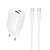 Сетевое зарядное устройство BOROFONE BA104A Pudding 1xUSB + 1xUSB-C с Кабелем Type-C - Type-C, 3A, 20W, белый