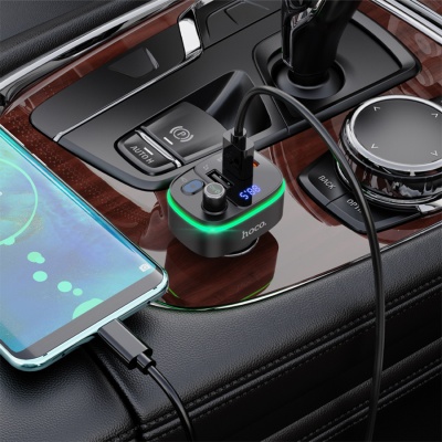 Автомобильное зарядное устройство с FM-Трансмиттер HOCO E62 Fast, 2xUSB + 1xUSB-C, 18W, черный