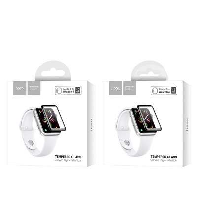 Защитное стекло HOCO Tempered Glass для Apple Watch 4, Full Glue 3D, 0.15mm, 40mm, прозрачный+черная рамка