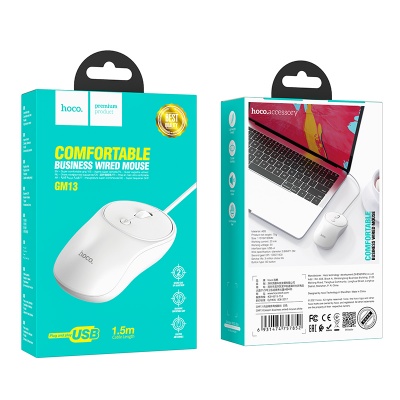 Мышь проводная HOCO GM13 Esteem, USB, белый