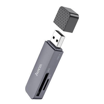 Переходник/Адаптер HOCO HB45 Spirit 2 в 1 USB2.0 (m) - TF/SD, черный