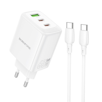 Сетевое зарядное устройство BOROFONE BN32 Cargador 1xUSB + 2xUSB-C с Кабелем Type-C - Type-C, 65W, белый