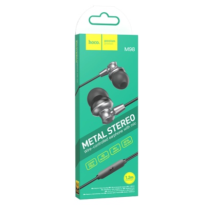Проводные наушники HOCO M98 Delighted, Jack 3.5mm, 1.2 м, серый металлик