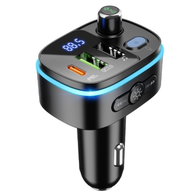 Автомобильное зарядное устройство с FM-Трансмиттер HOCO E62 Fast, 2xUSB + 1xUSB-C, 18W, черный