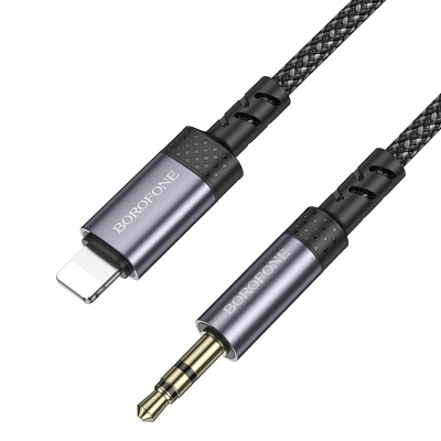 Аудиокабель BOROFONE BL24 Graceful AUX Jack 3,5 (m) - Lightning (m), 1 м, серый металлик