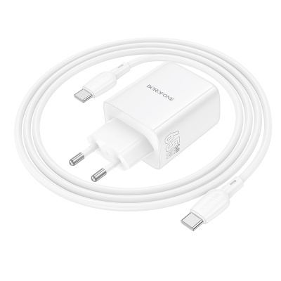 Сетевое зарядное устройство BOROFONE BN32 Cargador 1xUSB + 2xUSB-C с Кабелем Type-C - Type-C, 65W, белый